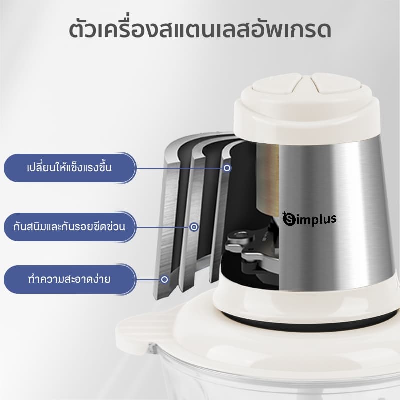 Simplus×PP Krit เครื่องบด เครื่องบดเนื้อ Meat Grinders 2L เครื่องผสมอาหารไฟฟ้า เนื้อบด ผักบด เครื่องปั่นเนื้ออัตโนมัติ DDJR003 รูปที่ 5