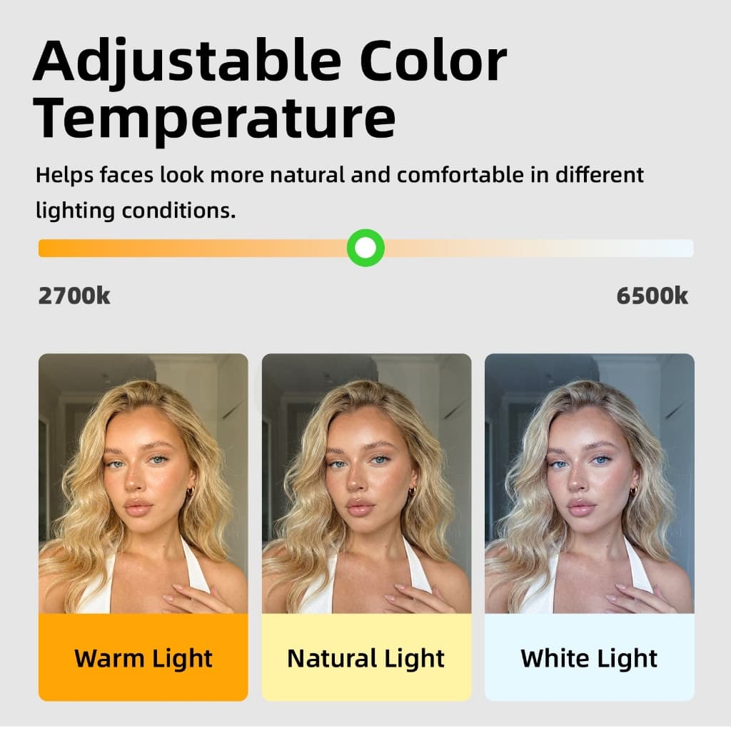 GOOJODOQ Selfie Fill Light 3 โหมดสี & 3 ระดับความสว่าง True-to-Life Skin Tones คลิปที่ปลอดภัยพร้อมมุมยืดหยุ่น รูปที่ 5