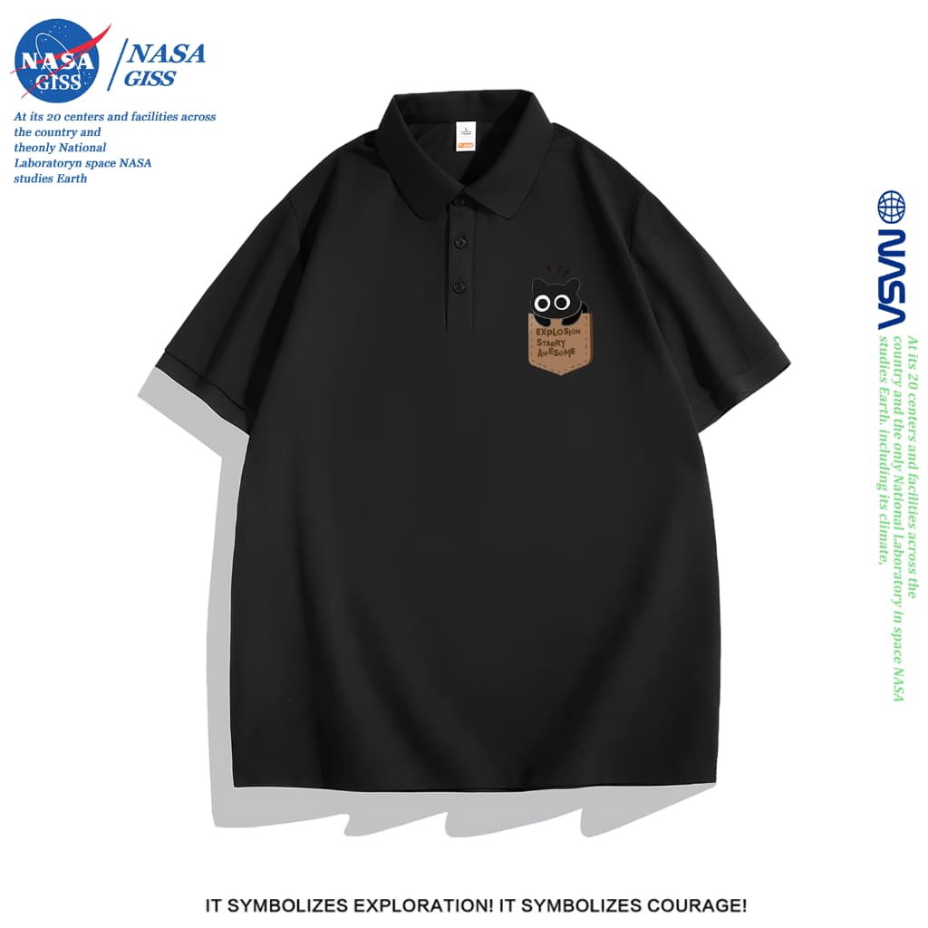 NASA เสื้อโปโล ผู้ชายผู้หญิง ทรงสวย summer POLO แมวพ็อกเก็ต พิมพ์ลาย ผ้าเย็นใส่สบายโพลีเอสเตอร์ ระบายอากาศ รูปที่ 3