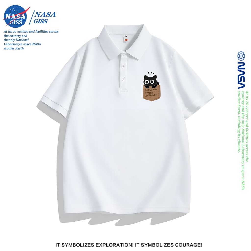 NASA เสื้อโปโล ผู้ชายผู้หญิง ทรงสวย summer POLO แมวพ็อกเก็ต พิมพ์ลาย ผ้าเย็นใส่สบายโพลีเอสเตอร์ ระบายอากาศ รูปที่ 2