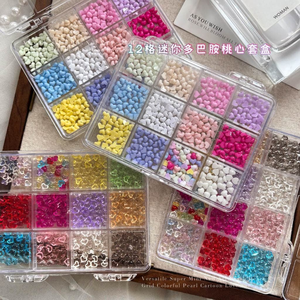 Rou Bao 12 กริดเล็บผสมสีสัน Mini Heart Girly เรซิ่นเล็บ Art DIY Charms ตกแต่ง รูปที่ 2