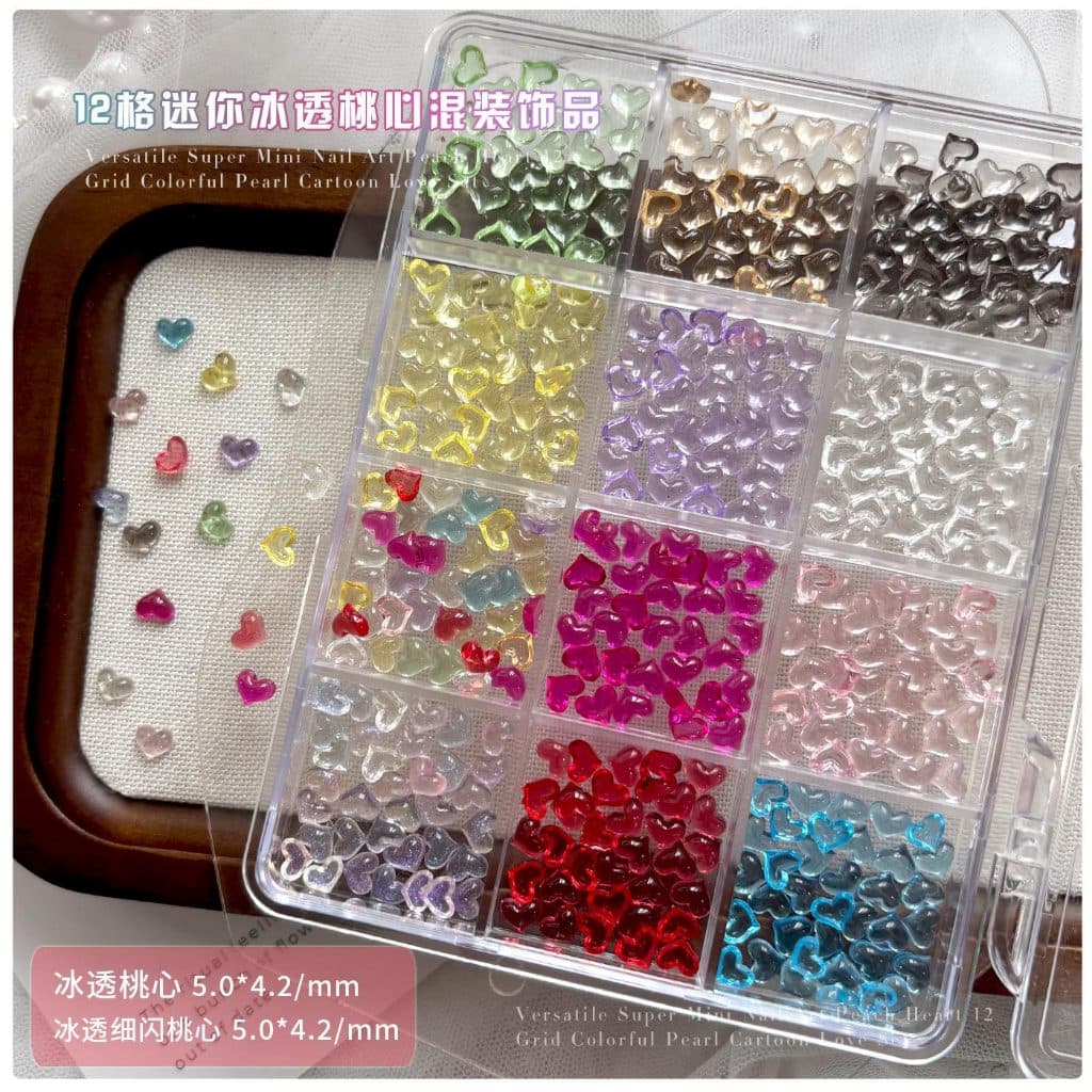 Rou Bao 12 กริดเล็บผสมสีสัน Mini Heart Girly เรซิ่นเล็บ Art DIY Charms ตกแต่ง รูปที่ 8