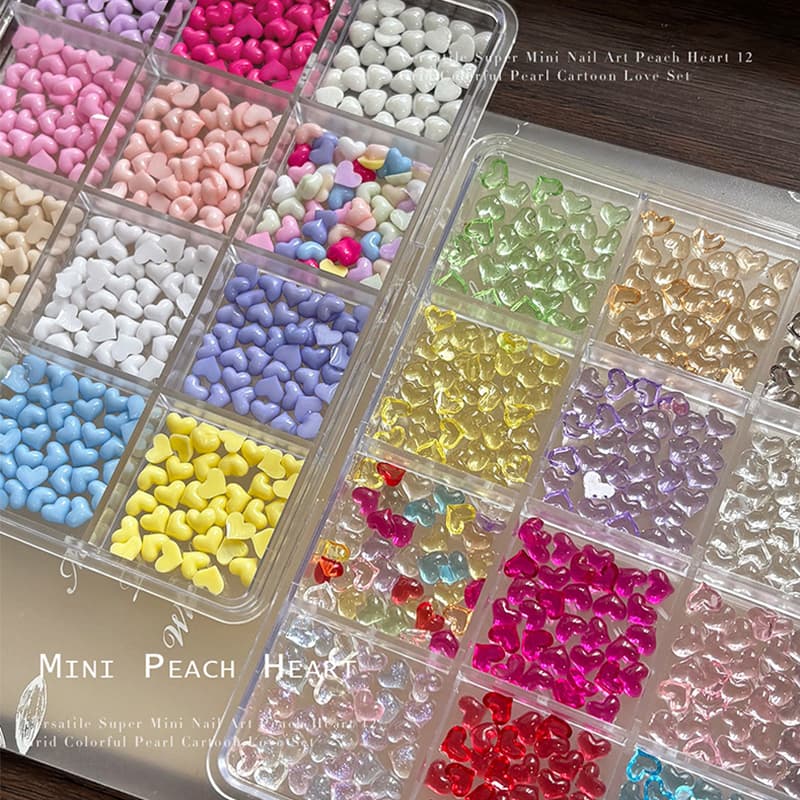 Rou Bao 12 กริดเล็บผสมสีสัน Mini Heart Girly เรซิ่นเล็บ Art DIY Charms ตกแต่ง รูปที่ 4