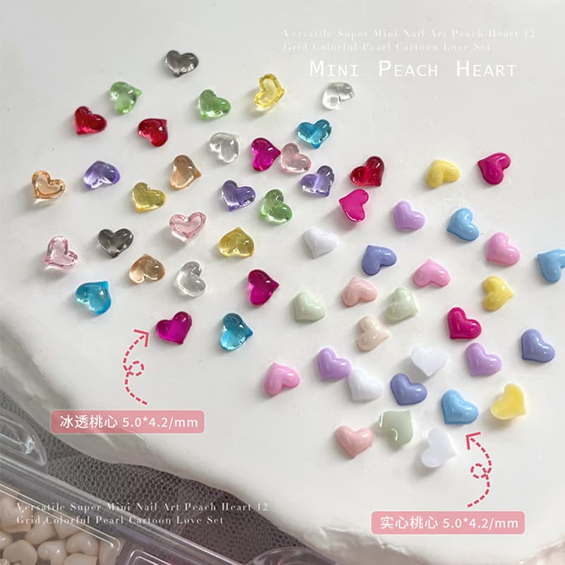Rou Bao 12 กริดเล็บผสมสีสัน Mini Heart Girly เรซิ่นเล็บ Art DIY Charms ตกแต่ง รูปที่ 3