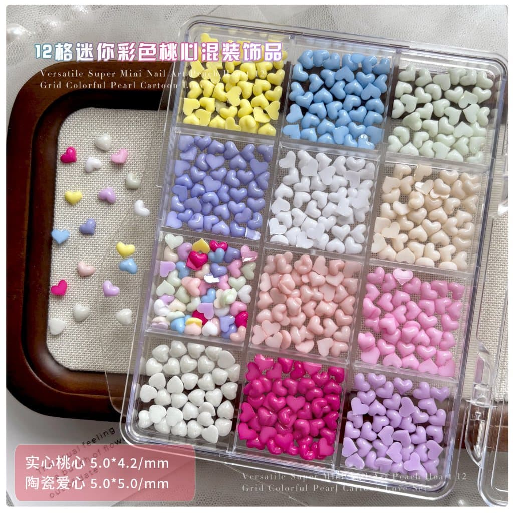 Rou Bao 12 กริดเล็บผสมสีสัน Mini Heart Girly เรซิ่นเล็บ Art DIY Charms ตกแต่ง รูปที่ 7