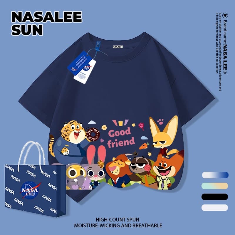 เสื้อยืดแขนสั้นเด็ก NASA ผ้าฝ้ายสีขาวนุ่มสบาย ลายสุนัขจิ้งจอก กระต่าย และผองเพื่อน สำหรับเด็กชาย-เด็กหญิงอายุ 3-16 ปี รูปที่ 5