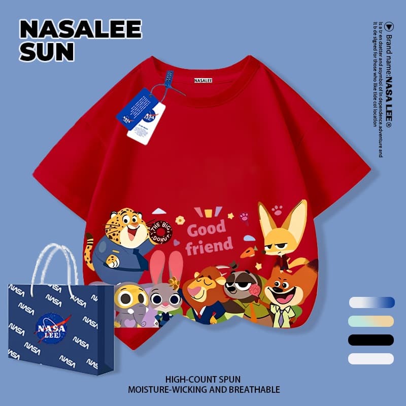 เสื้อยืดแขนสั้นเด็ก NASA ผ้าฝ้ายสีขาวนุ่มสบาย ลายสุนัขจิ้งจอก กระต่าย และผองเพื่อน สำหรับเด็กชาย-เด็กหญิงอายุ 3-16 ปี รูปที่ 3