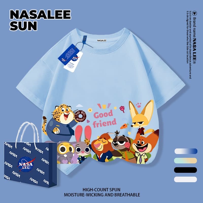 เสื้อยืดแขนสั้นเด็ก NASA ผ้าฝ้ายสีขาวนุ่มสบาย ลายสุนัขจิ้งจอก กระต่าย และผองเพื่อน สำหรับเด็กชาย-เด็กหญิงอายุ 3-16 ปี รูปที่ 4