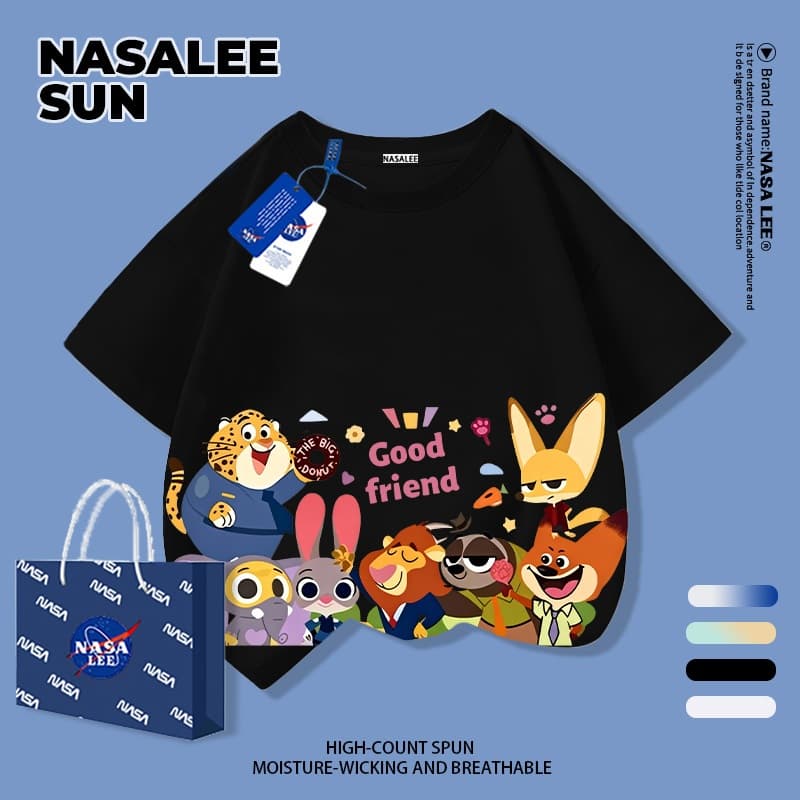 เสื้อยืดแขนสั้นเด็ก NASA ผ้าฝ้ายสีขาวนุ่มสบาย ลายสุนัขจิ้งจอก กระต่าย และผองเพื่อน สำหรับเด็กชาย-เด็กหญิงอายุ 3-16 ปี รูปที่ 2