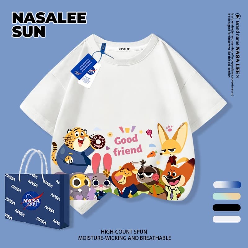 เสื้อยืดแขนสั้นเด็ก NASA ผ้าฝ้ายสีขาวนุ่มสบาย ลายสุนัขจิ้งจอก กระต่าย และผองเพื่อน สำหรับเด็กชาย-เด็กหญิงอายุ 3-16 ปี รูปที่ 1