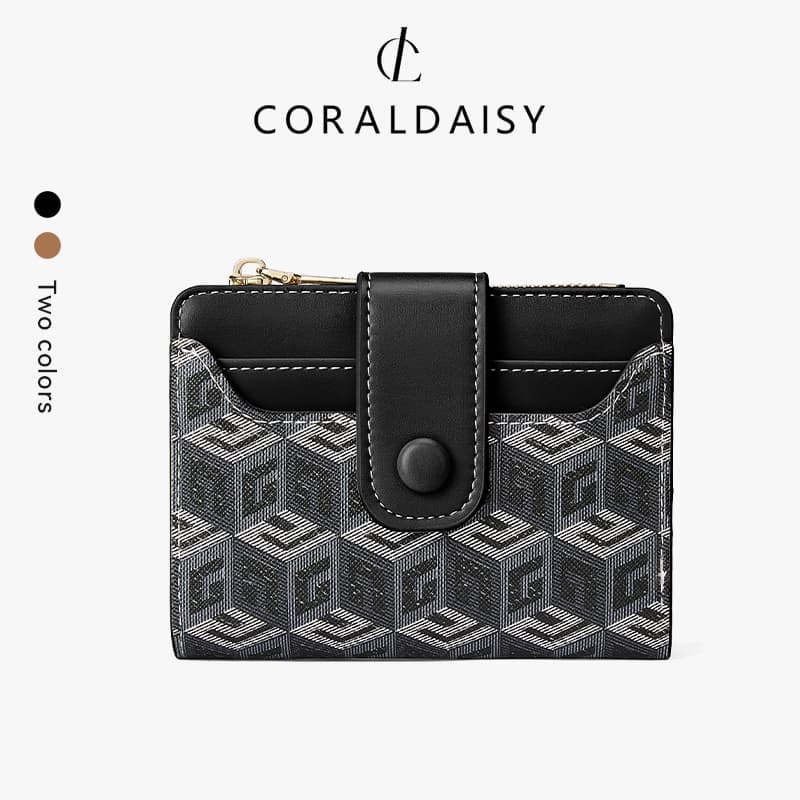 CORALDAISY สินค้าใหม่ปี 2026 กระเป๋าสตางค์แบบพับสองทบ ที่ใส่บัตรหนังสุดหรู ช่องใส่บัตรหลายช่อง รูปที่ 1