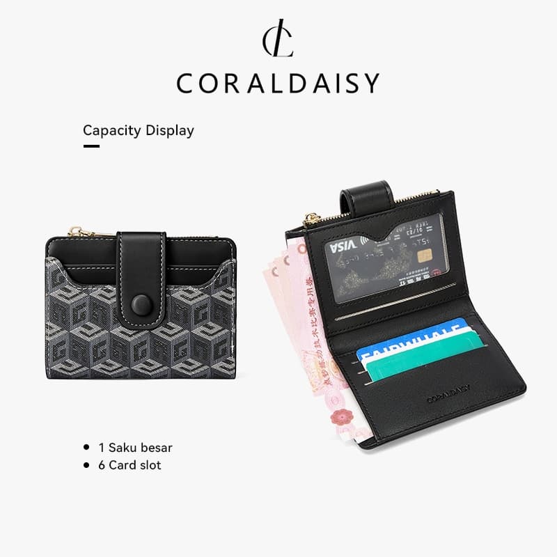 CORALDAISY สินค้าใหม่ปี 2026 กระเป๋าสตางค์แบบพับสองทบ ที่ใส่บัตรหนังสุดหรู ช่องใส่บัตรหลายช่อง รูปที่ 7