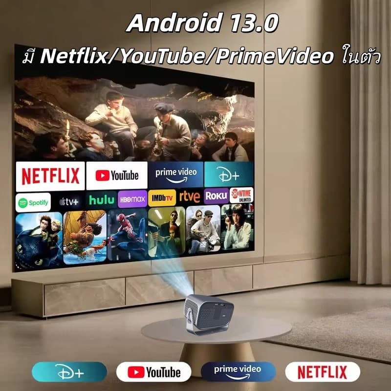 โปรเจ็กเตอร์ความละเอียดสูง 4K, ความละเอียด 1080P, โปรเจ็กเตอร์ขนาดเล็กพกพาสะดวก, ระบบ Android 13.0, มีแอปพลิเคชัน Netflix, YouTube และอื่นๆ ในตัว สามารถเชื่อมต่อกับคอมพิวเตอร์/โทรศัพท์มือถือได้ รูปที่ 3