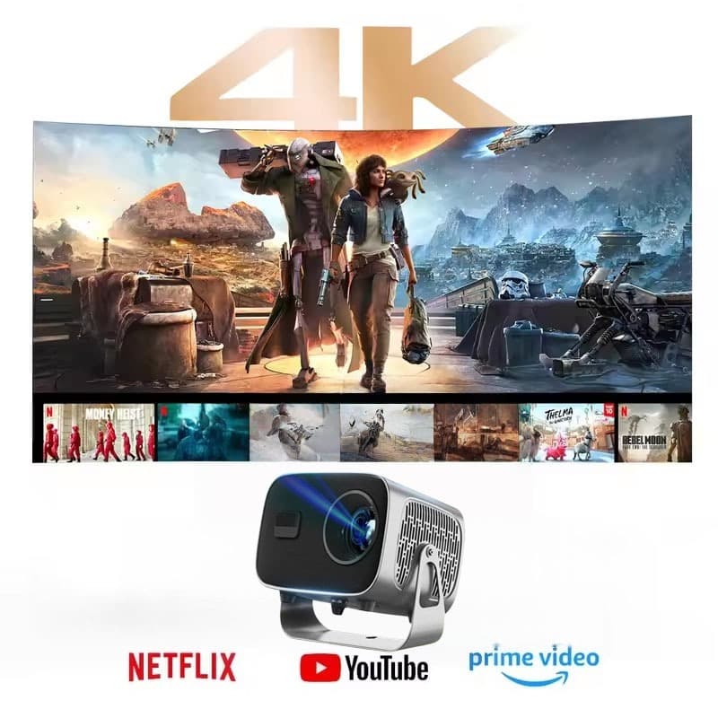 โปรเจ็กเตอร์ความละเอียดสูง 4K, ความละเอียด 1080P, โปรเจ็กเตอร์ขนาดเล็กพกพาสะดวก, ระบบ Android 13.0, มีแอปพลิเคชัน Netflix, YouTube และอื่นๆ ในตัว สามารถเชื่อมต่อกับคอมพิวเตอร์/โทรศัพท์มือถือได้ รูปที่ 2