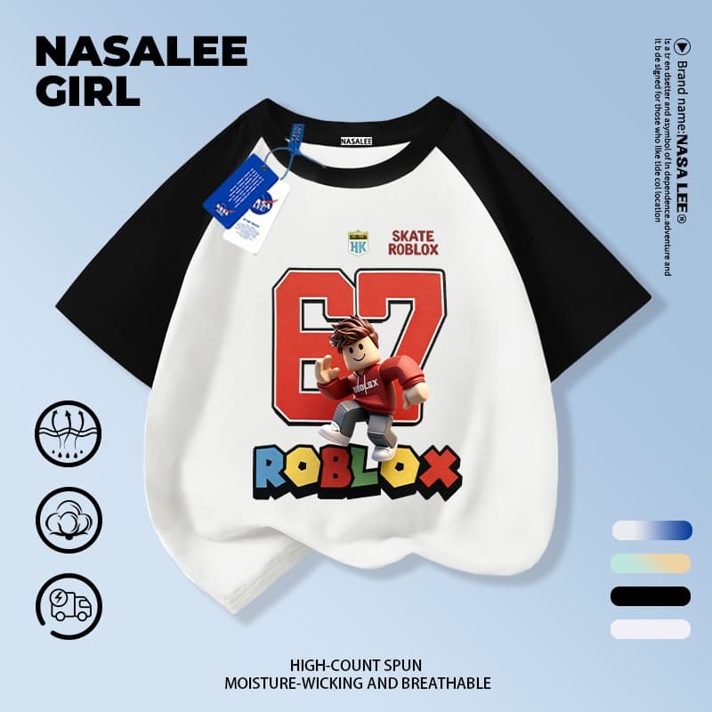 เสื้อยืดผ้าฝ้ายสีดำ NASA สำหรับเด็ก ลาย sixseven ตุ๊กตาบล็อก สไตล์อเมริกันสุดเท่ เหมาะสำหรับเด็กอายุ 3-16 ปี ทรงหลวม แขนสั้น ใส่สบายสำหรับเปิดเทอม รูปที่ 4