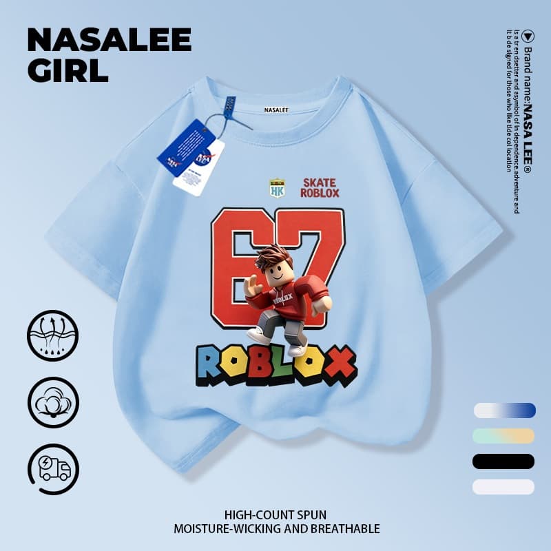 เสื้อยืดผ้าฝ้ายสีดำ NASA สำหรับเด็ก ลาย sixseven ตุ๊กตาบล็อก สไตล์อเมริกันสุดเท่ เหมาะสำหรับเด็กอายุ 3-16 ปี ทรงหลวม แขนสั้น ใส่สบายสำหรับเปิดเทอม รูปที่ 8