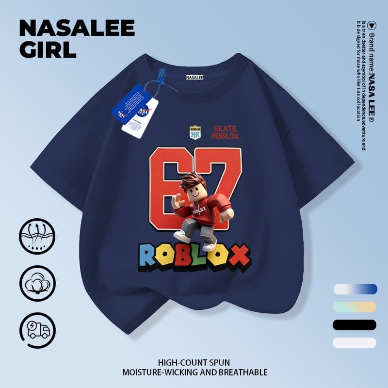 เสื้อยืดผ้าฝ้ายสีดำ NASA สำหรับเด็ก ลาย sixseven ตุ๊กตาบล็อก สไตล์อเมริกันสุดเท่ เหมาะสำหรับเด็กอายุ 3-16 ปี ทรงหลวม แขนสั้น ใส่สบายสำหรับเปิดเทอม รูปที่ 3
