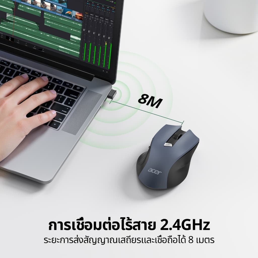 Acer เมาส์ไร้สาย 6 ปุ่มกดแบบเงียบ, การเชื่อมต่อไร้สาย 2.4GHz , ปรับระดับ DPI ได้ 3 ระดับ , ดีไซน์แบบสมมาตรใช้งานได้ทั้งสองมือ,รองรับ PC / Mac / Linux / แล็ปท็อป M04B รูปที่ 4