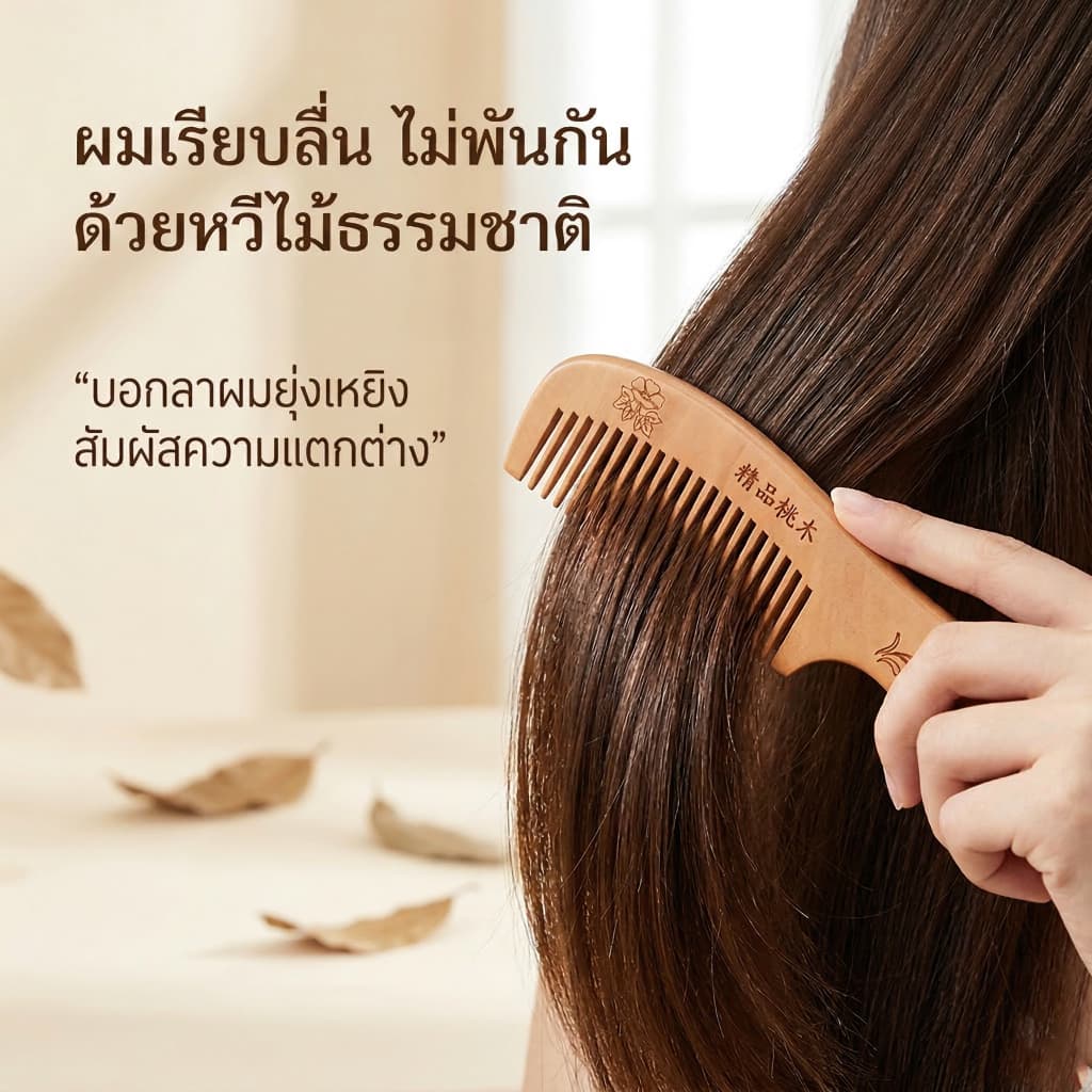 ไม้ธรรมชาติหวีนวดหนังศีรษะป้องกันไฟฟ้าสถิตย์รอบหวีฟันไม่มีนอตครัวเรือนย้อนยุคสี่ตัวเลือก รูปที่ 5