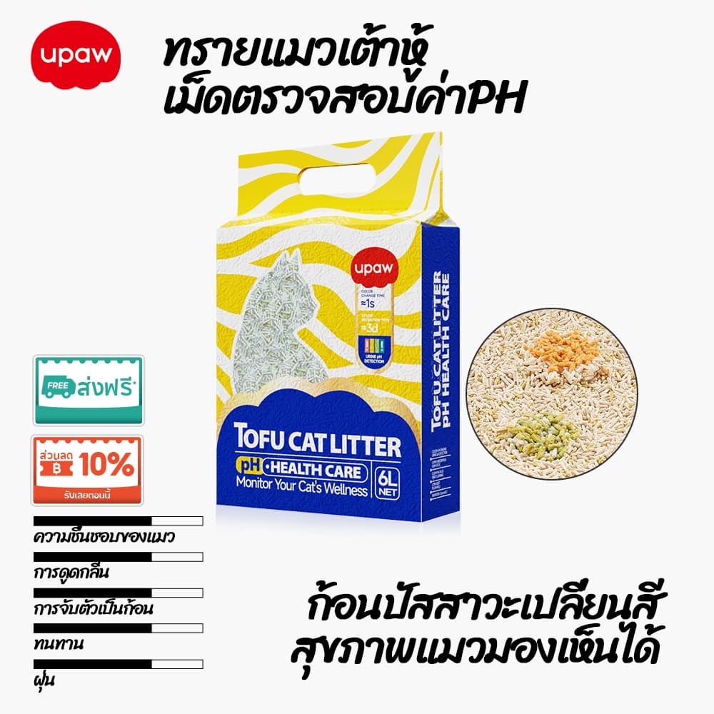 Upaw ทรายแมวเต้าหู้ ทรายแมว สีเปลี่ยนบ่งบอกสุขภาพอัจฉริยะ สูตรไร้ฝุ่น ดับกลิ่น จับตัวเป็นก้อนเร็ว รูปที่ 1