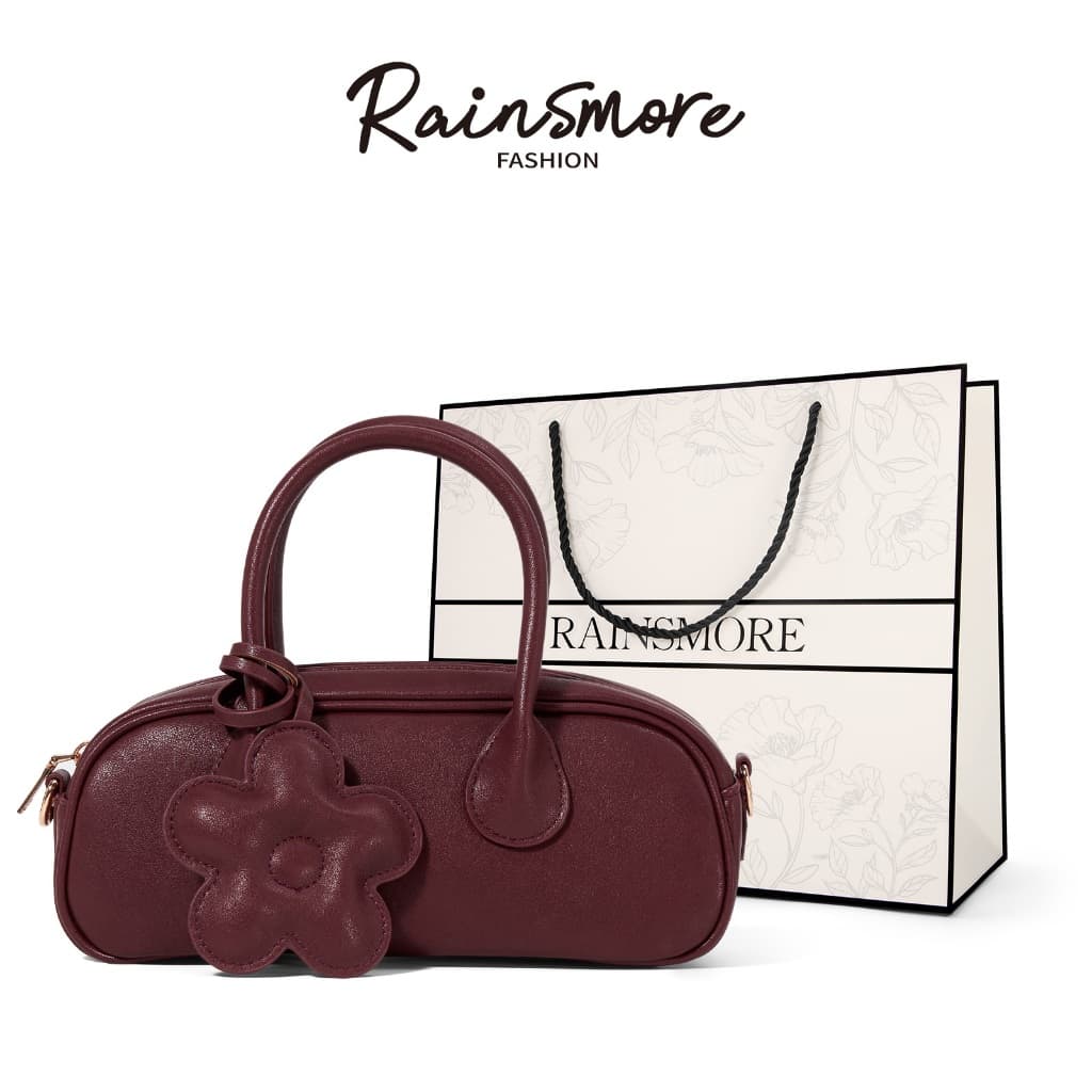 RAINSMORE กระเป๋าบอสตันมินิสะพายข้างผู้หญิง หนัง PU นุ่มทนทาน ติดดอกไม้พร้อมกระเป๋า สไตล์เกาหลีวินเทจ สะพาย/ถือมือได้ ความจุใหญ่ มีหลายสี เหมาะออกเดท ทำงาน เที่ยว ส่งของขวัญ รูปที่ 1