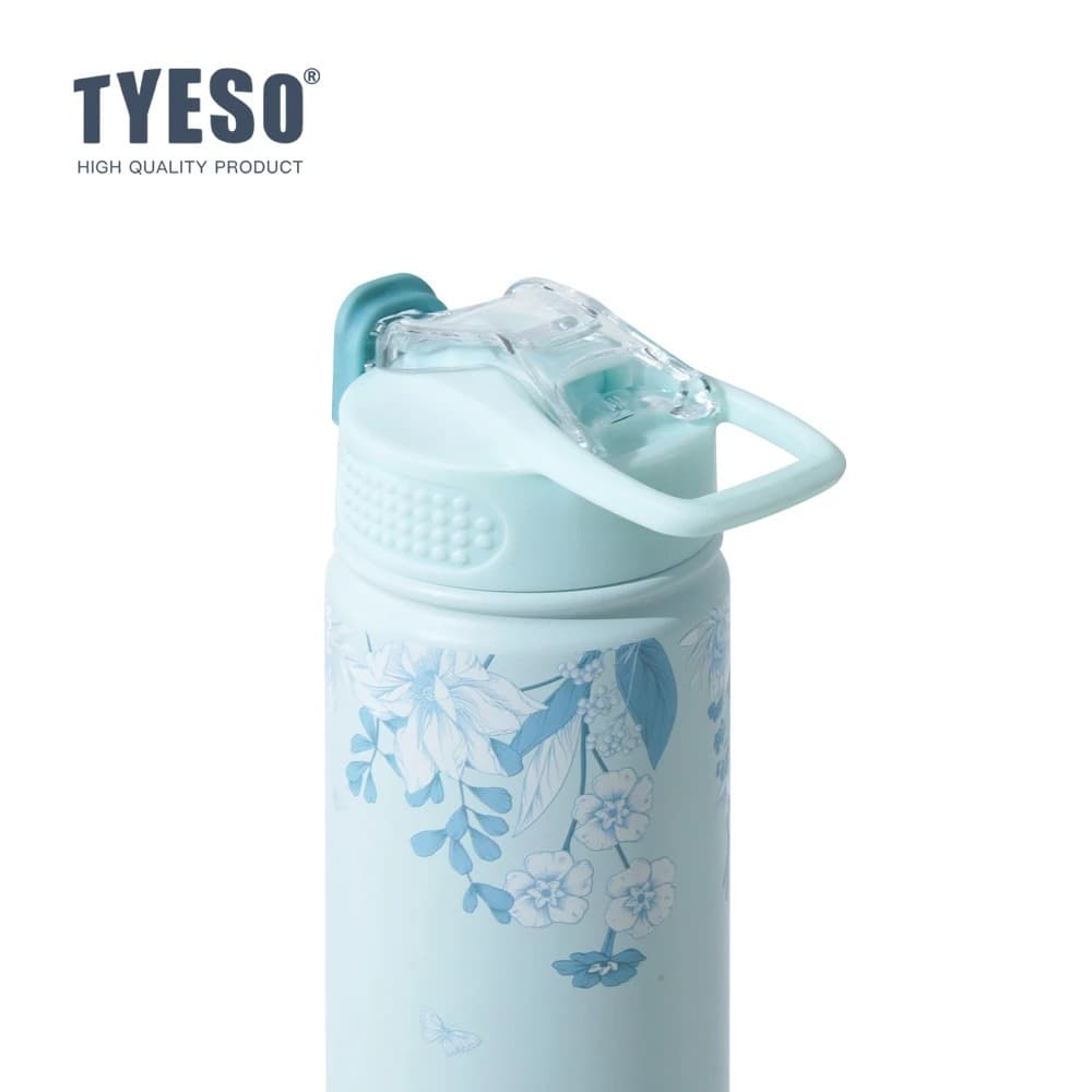 TYESO Sky Blue Floral Insulated Tumbler สแตนเลสถ้วยสูญญากาศพร้อมฟาง 24H เย็น 12H ร้อน รูปที่ 4