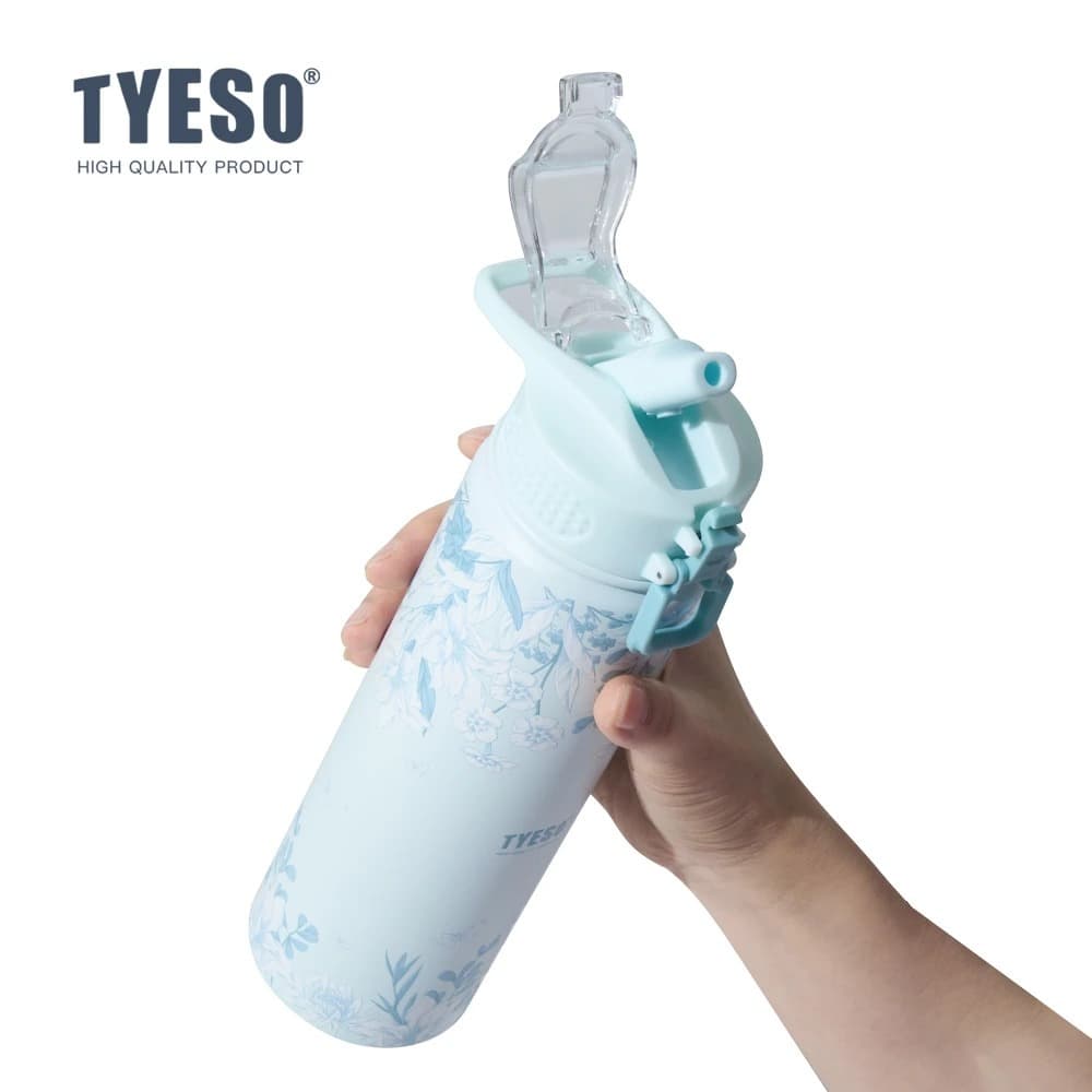 TYESO Sky Blue Floral Insulated Tumbler สแตนเลสถ้วยสูญญากาศพร้อมฟาง 24H เย็น 12H ร้อน รูปที่ 6