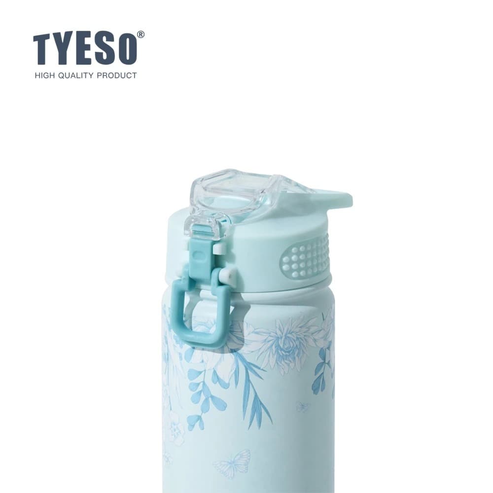 TYESO Sky Blue Floral Insulated Tumbler สแตนเลสถ้วยสูญญากาศพร้อมฟาง 24H เย็น 12H ร้อน รูปที่ 5