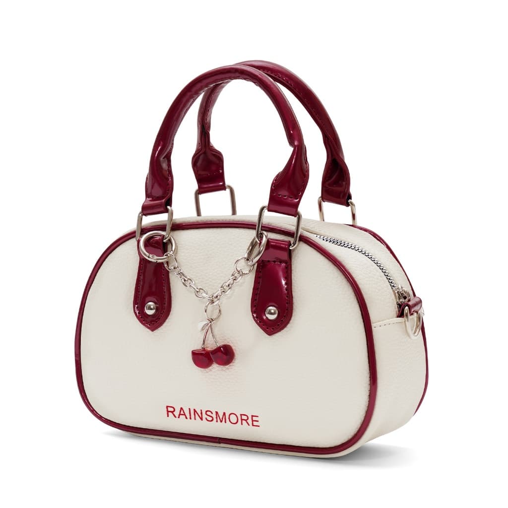 RAINSMORE กระเป๋าถือผู้หญิง สไตล์เชอร์รี่ สีขาวแดง ทนทานไม่เก่าเหลือง ใช้งานง่าย พกพาสะดวก สำหรับงานออกงาน/กิจกรรมกลางวัน สไตล์แฟชั่นสดใส รูปที่ 3