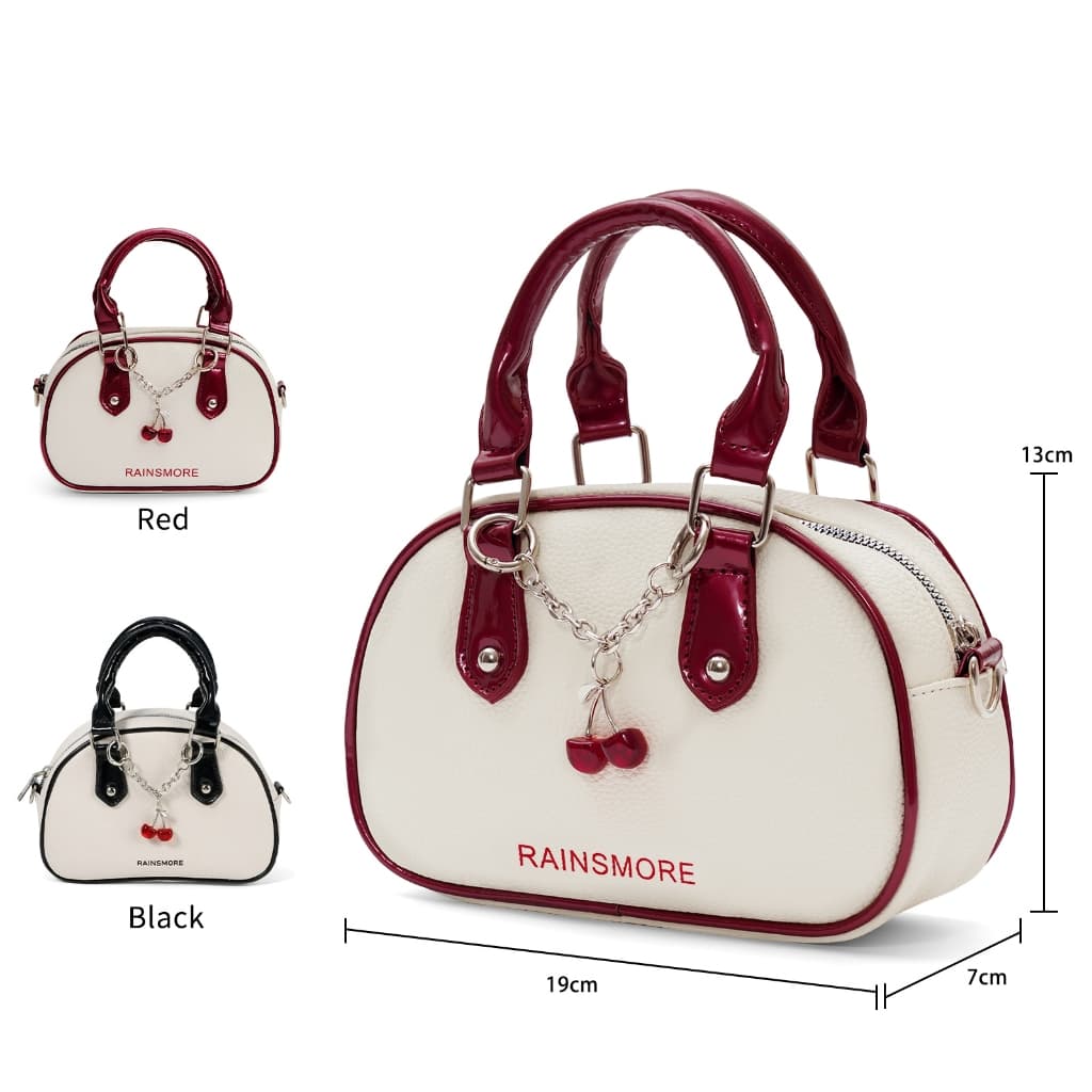 RAINSMORE กระเป๋าถือผู้หญิง สไตล์เชอร์รี่ สีขาวแดง ทนทานไม่เก่าเหลือง ใช้งานง่าย พกพาสะดวก สำหรับงานออกงาน/กิจกรรมกลางวัน สไตล์แฟชั่นสดใส รูปที่ 2