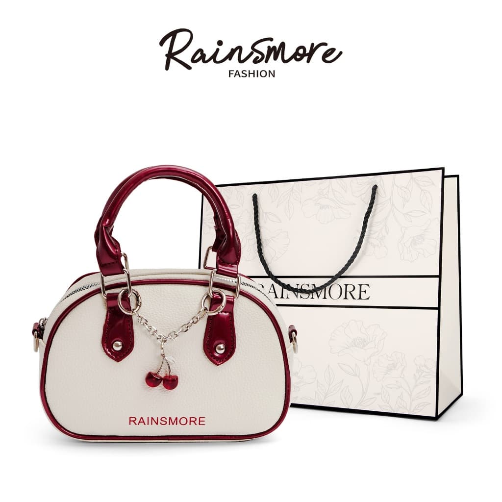 RAINSMORE กระเป๋าถือผู้หญิง สไตล์เชอร์รี่ สีขาวแดง ทนทานไม่เก่าเหลือง ใช้งานง่าย พกพาสะดวก สำหรับงานออกงาน/กิจกรรมกลางวัน สไตล์แฟชั่นสดใส รูปที่ 1