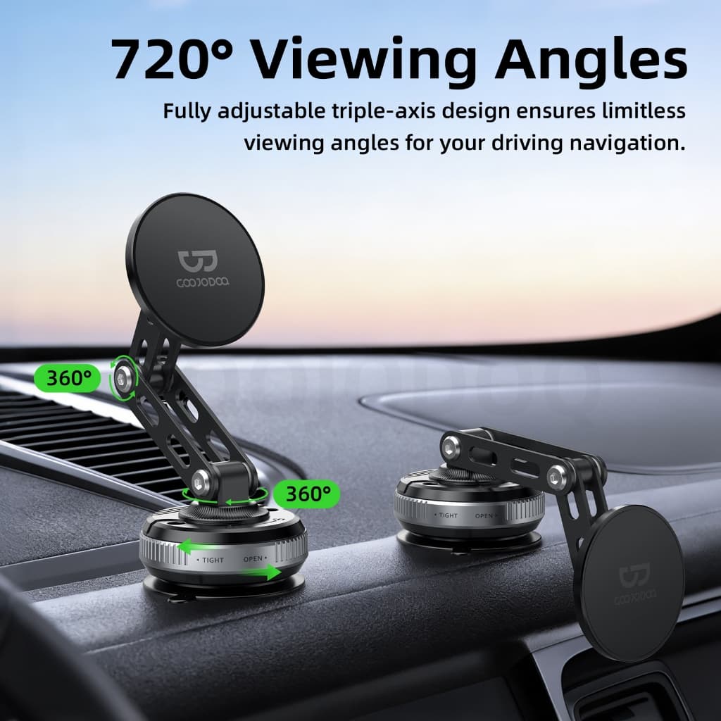 GOOJODOQ Magnetic Car Mount Secure ดูดสูญญากาศ 720° สร้างโลหะผสมไร้การสั่นไหวมุมมองหลายมุม รูปที่ 4