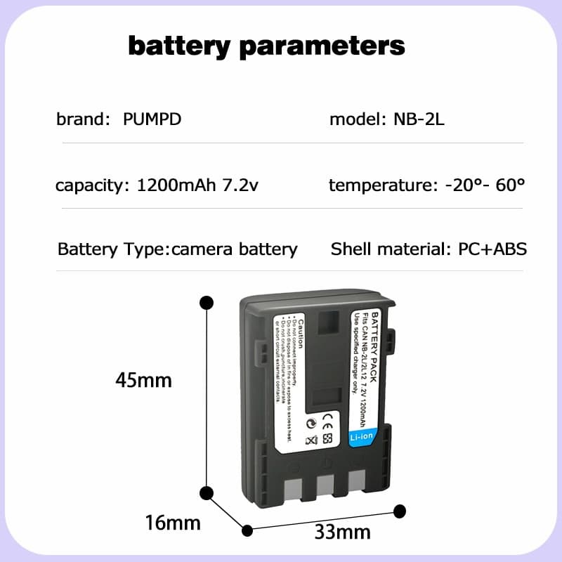PUMPD NB-2L แบตเตอรี่กล้องเหมาะสําหรับ Canon 350D 400D S30 S45 S50 S60 S70 G7 G9 ที่ชาร์จกล้อง รูปที่ 8