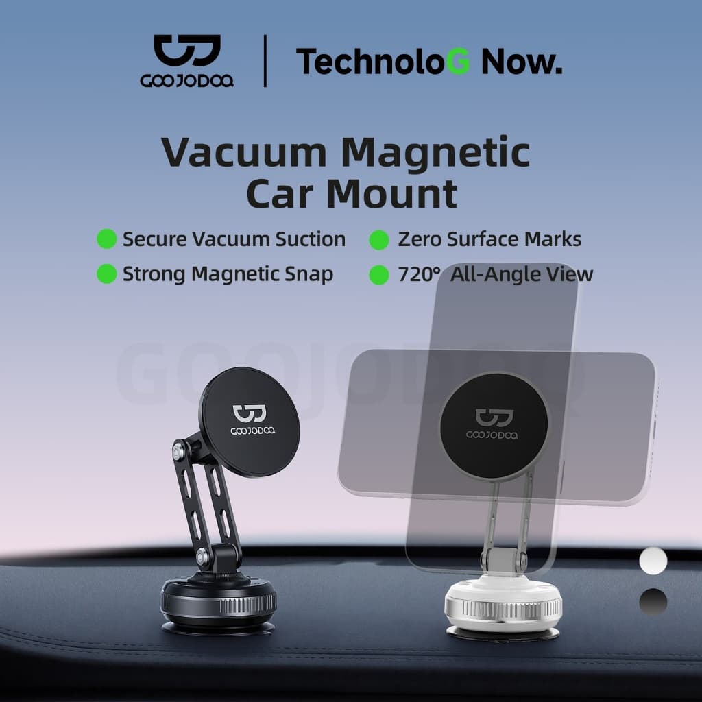 GOOJODOQ Magnetic Car Mount Secure ดูดสูญญากาศ 720° สร้างโลหะผสมไร้การสั่นไหวมุมมองหลายมุม