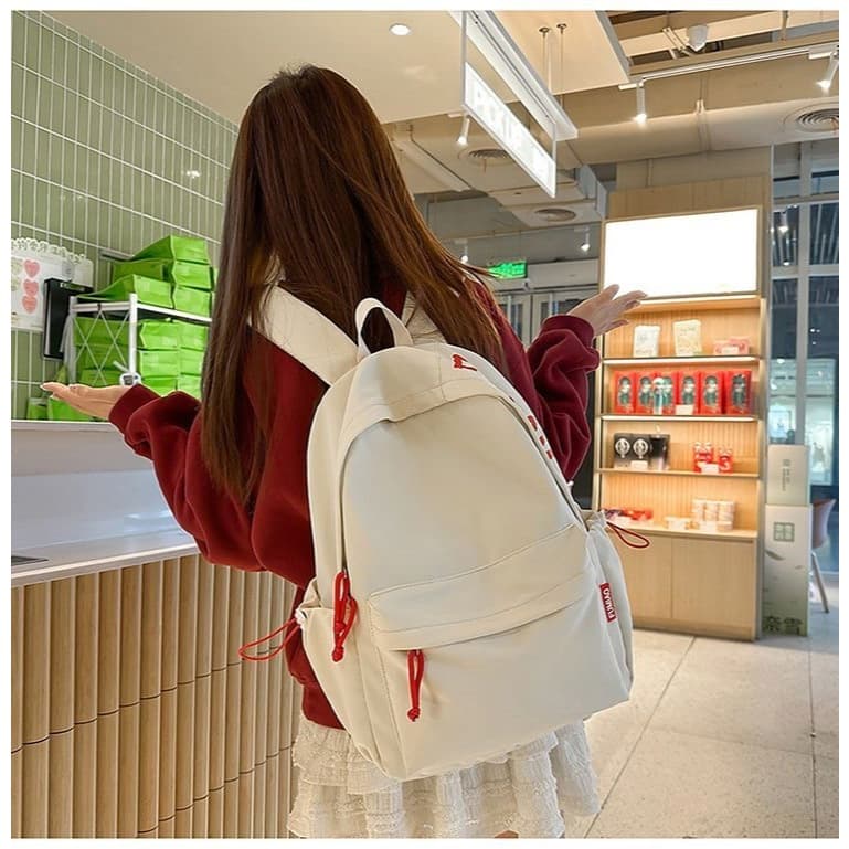 กระเป๋าไหล่คู่เกาหลีใต้ กระเป๋าเป้ เรียบง่าย สีทึบ ความจุสูง กันน้ำ ไนลอน กระเปนักเรียน รูปที่ 9