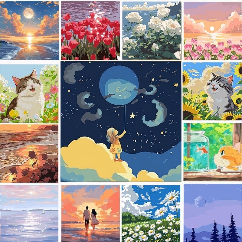 ระบายสีตามตัวเลข 20*20 ซม มีสี+พู่กัน ภาพวาดตกแต่งอะคริลิค วาดภาพสีน้ำมันดิจิตอล ของขวัญ DIY รูปที่ 2