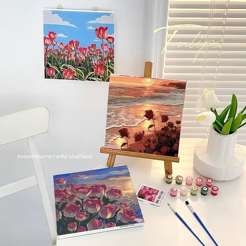 ระบายสีตามตัวเลข 20*20 ซม มีสี+พู่กัน ภาพวาดตกแต่งอะคริลิค วาดภาพสีน้ำมันดิจิตอล ของขวัญ DIY รูปที่ 5