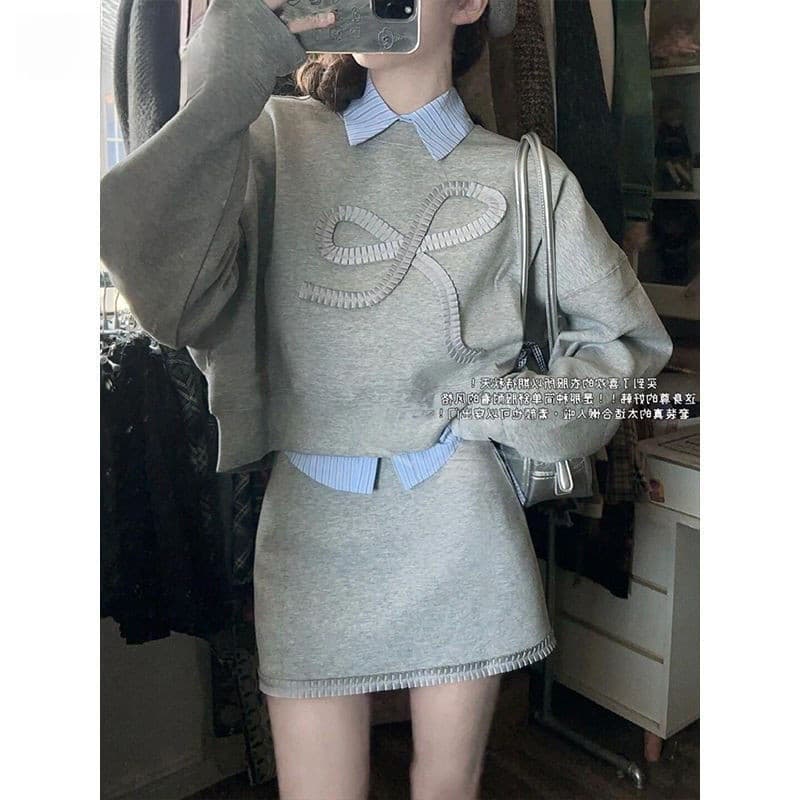 เสื้อสเวตเตอร์สูทแฟชั่นเกาหลีสไตล์ใหม่+กระโปรงสั้น...GR604# รูปที่ 9