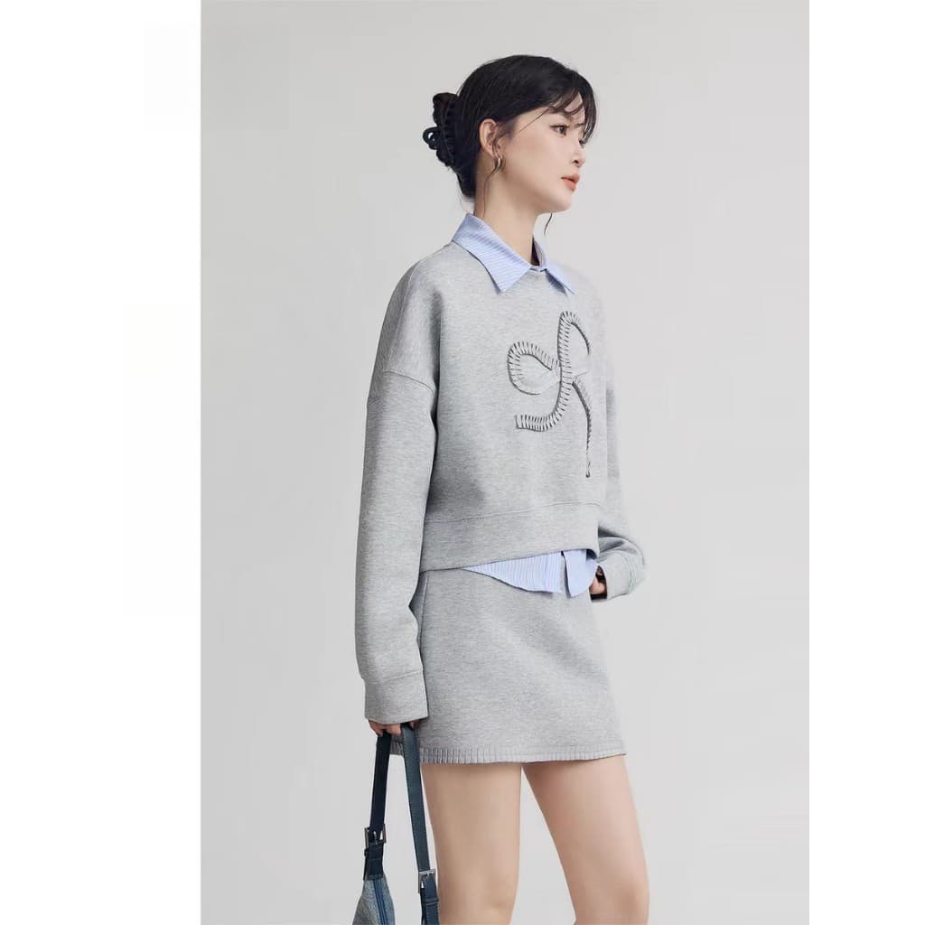 เสื้อสเวตเตอร์สูทแฟชั่นเกาหลีสไตล์ใหม่+กระโปรงสั้น...GR604# รูปที่ 3