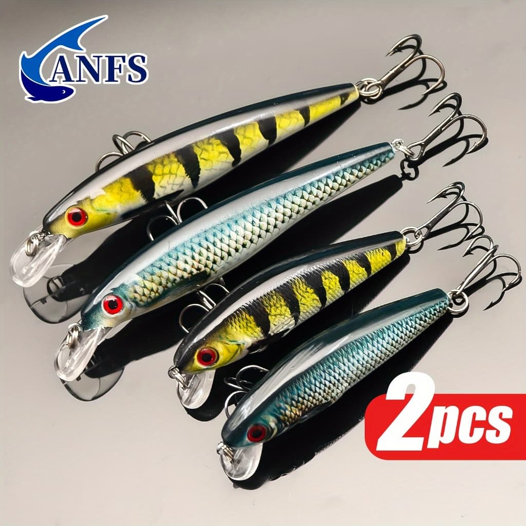 2 ชิ้นที่มีสีสัน Sinking Minnow เหยื่อตกปลา-Realistic Design เหยื่อประดิษฐ์รูปแบบVibrant สําหรับตกปลาน้ําจืดน้ําเค็ม รูปที่ 2