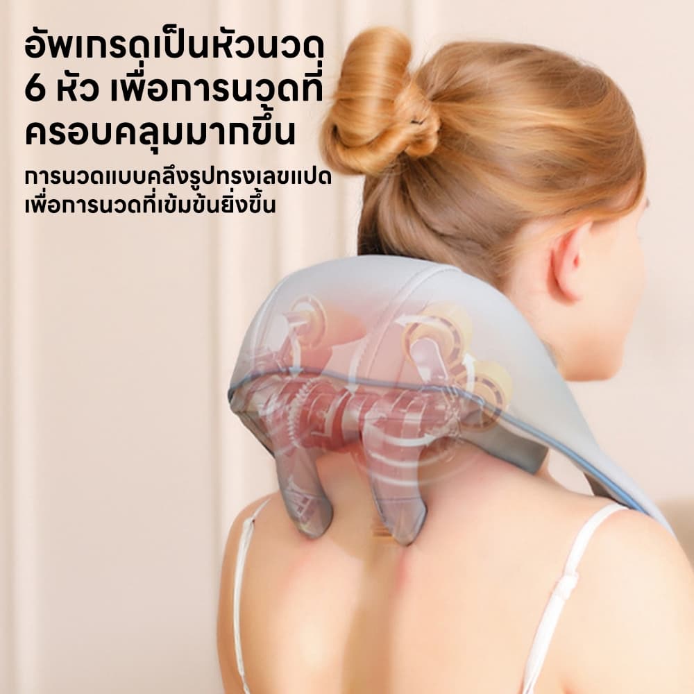 INSMART เครื่องนวดคอ หัวนวด 6 หัว ประคบร้อนไฟฟ้า ครื่องนวดไหล่ นวดคอ/บ่า/ไหล่/ขาเครื่องน ชาร์จไฟได้ รูปที่ 2