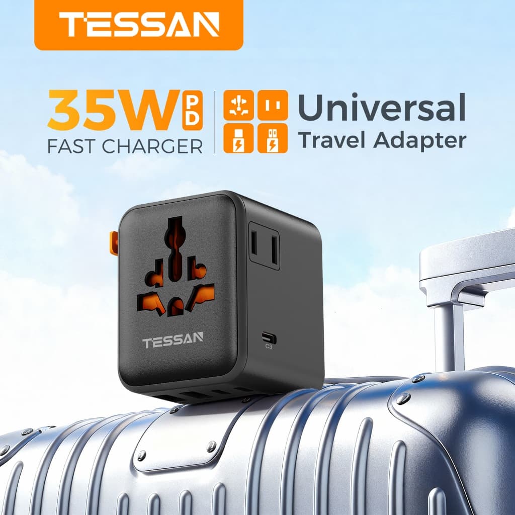 TESSAN 17W/20W/28W/35W/65W/100W หัวแปลงปลั๊กต่างประเทศ Travel Adapter มาพร้อม ช่อง Type-C และ USB-A รูปที่ 1