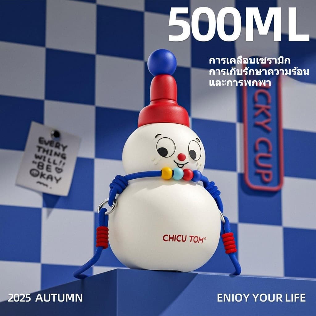 CHICUTOM500ml/17ozซับในเซรามิกทรงน้ำเต้าเอกลักษณ์เคลือบผิวกันรอยทนทานใช้งานนานเหมือนใหม่ฝาดูด2ทางหูหิ้ว+สายคล้องฐานกันลื่นแก้วน้ำเก็บความเย็น保冷水杯葫芦杯 รูปที่ 9