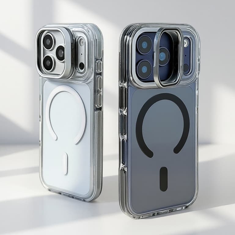 【Metal Bracket/Hight quality/Transparent Acrylic hard case/Gray】เคส compatible for iphone 11 12 13 14 15 16 17 pro max case รูปที่ 1
