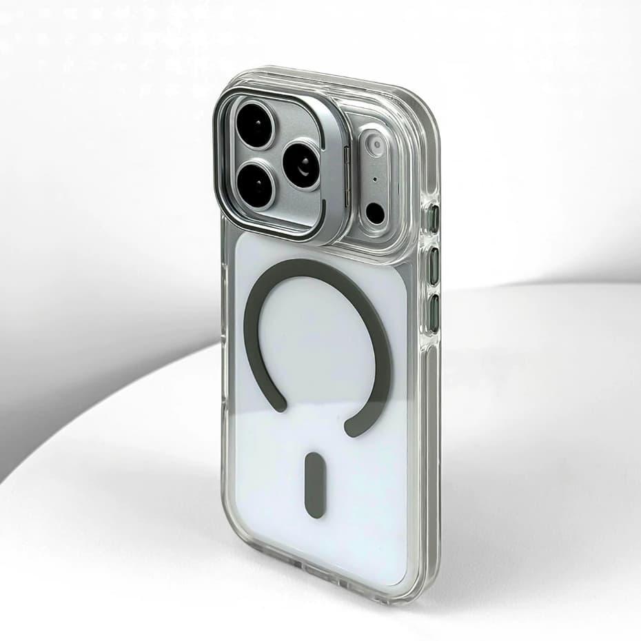 【Metal Bracket/Hight quality/Transparent Acrylic hard case/Gray】เคส compatible for iphone 11 12 13 14 15 16 17 pro max case รูปที่ 5