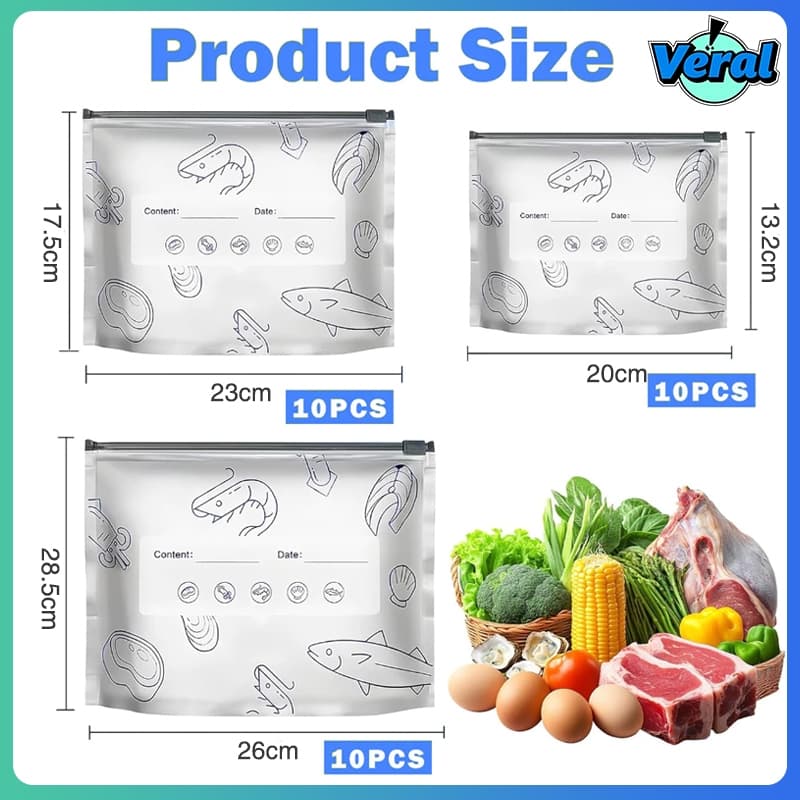 Veral30pcs ถุงฟอยล์อลูมิเนียม การจัดเก็บอาหาร ถุงแช่แข็งที่มีฉลากและซิป ถุงแช่แข็ง รักษาความสด เก็บในช่องแช่แข็งได้ เหมาะสำหรับผัก/ผลไม้/เนื้อสัตว์ รูปที่ 3