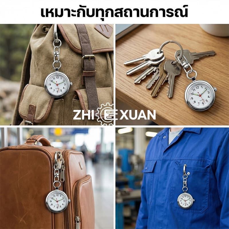 ZHI XUAN Minimalist Quartz Movement Pocket Watches พวงกุญแจ Portable Digital Clear Night Luminous Pocket Watch รูปที่ 5