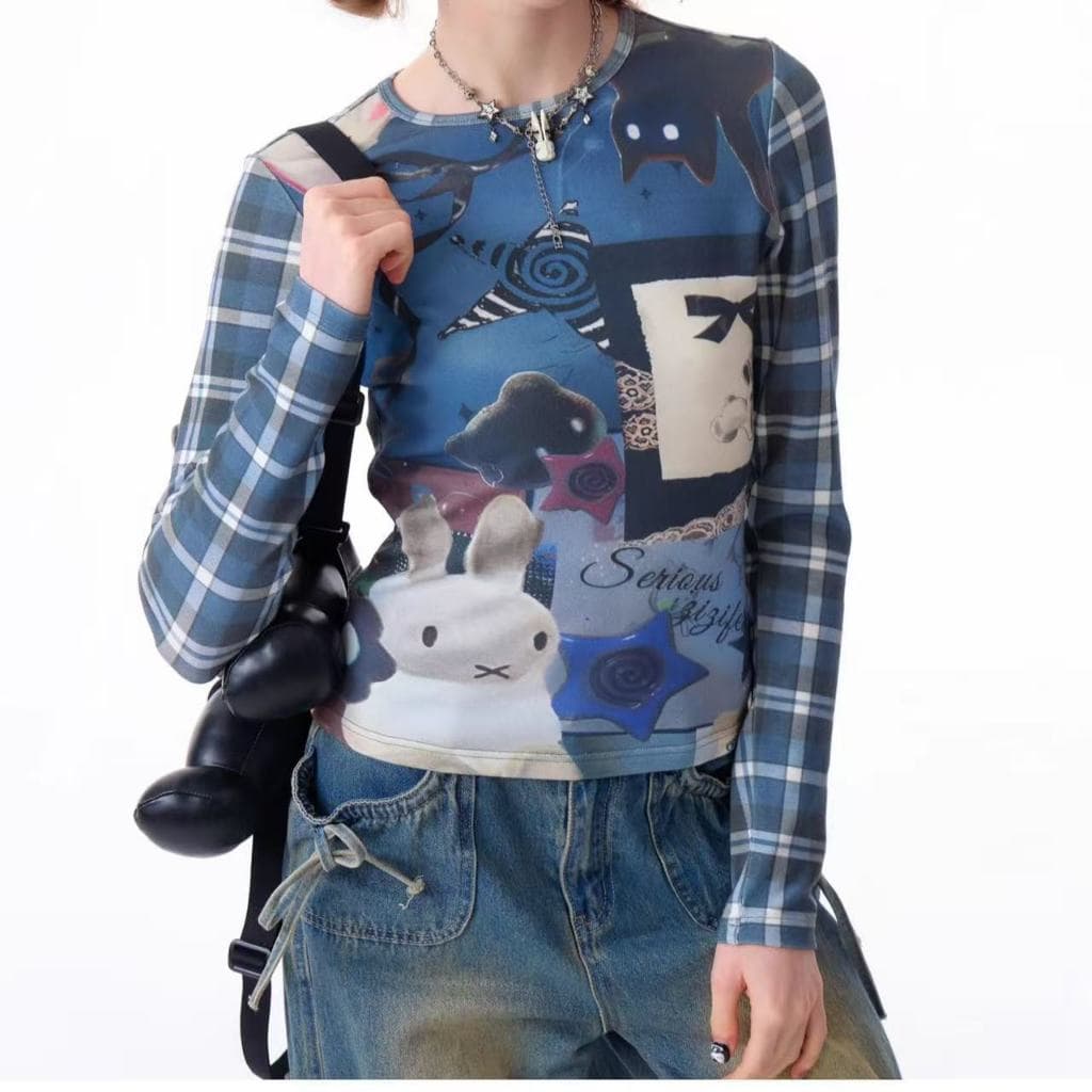 เสื้อยืดผู้หญิงสไตล์เกาหลีเรโทร แขนยาว พิมพ์ลายรอบคอมินิมอล ทรงเพรียวบาง สไตล์ไม่เหมือนใคร รูปที่ 8