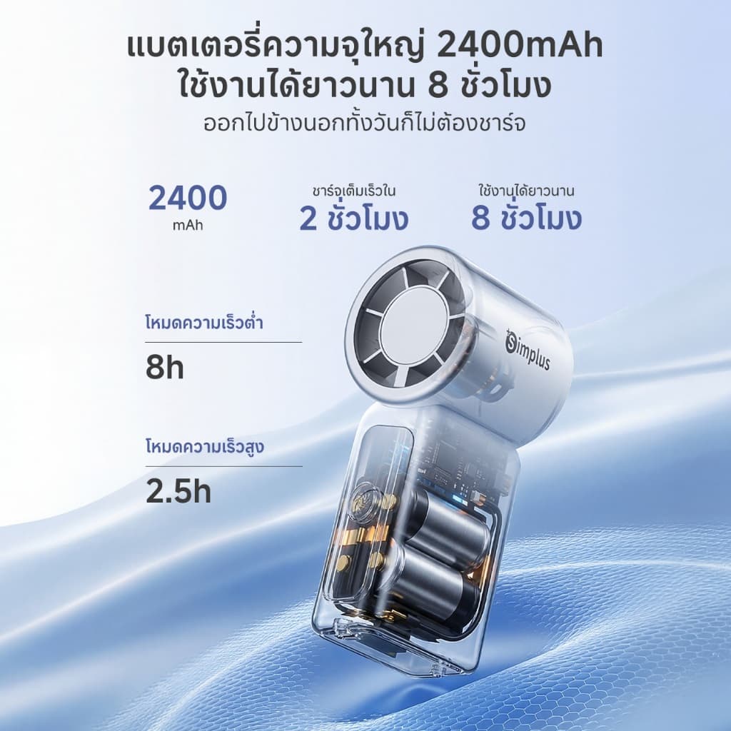 Simplus พัดลมมือถือขนาดเล็ก ตัวเครื่องกะทัดรัด ลมแรง แบตเตอรี่ใช้งานยาวนาน มอเตอร์ทองแดงแท้ 16500rpm ชาร์จเร็ว 2 ชั่วโมง พอร์ต Type-C Mini Handheld Fan DFSH024 รูปที่ 6