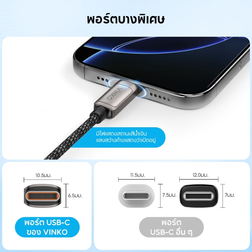 VINKO N1001 1M/2M 240W Type-C ถึง Type-C USB-C สายชาร์จเร็ว รูปที่ 2